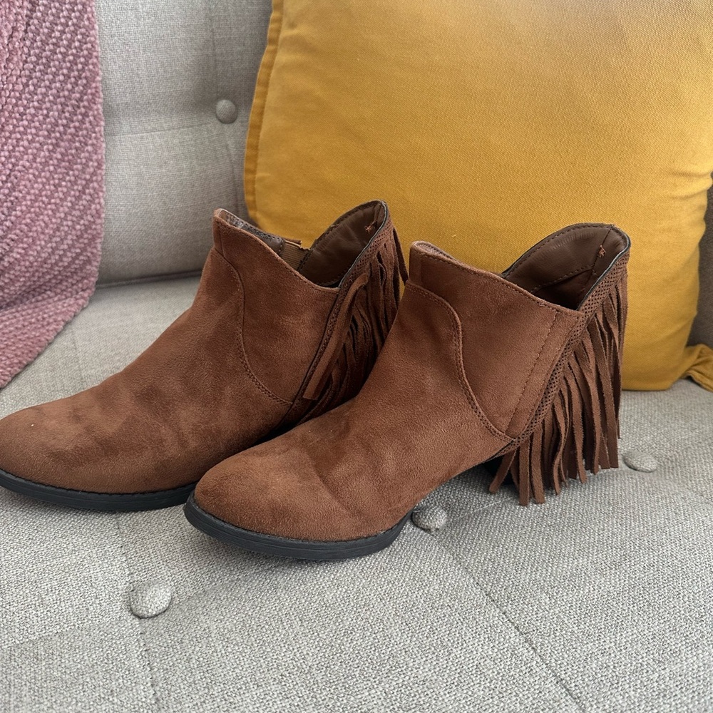 Suede Fringe Ankle Booties